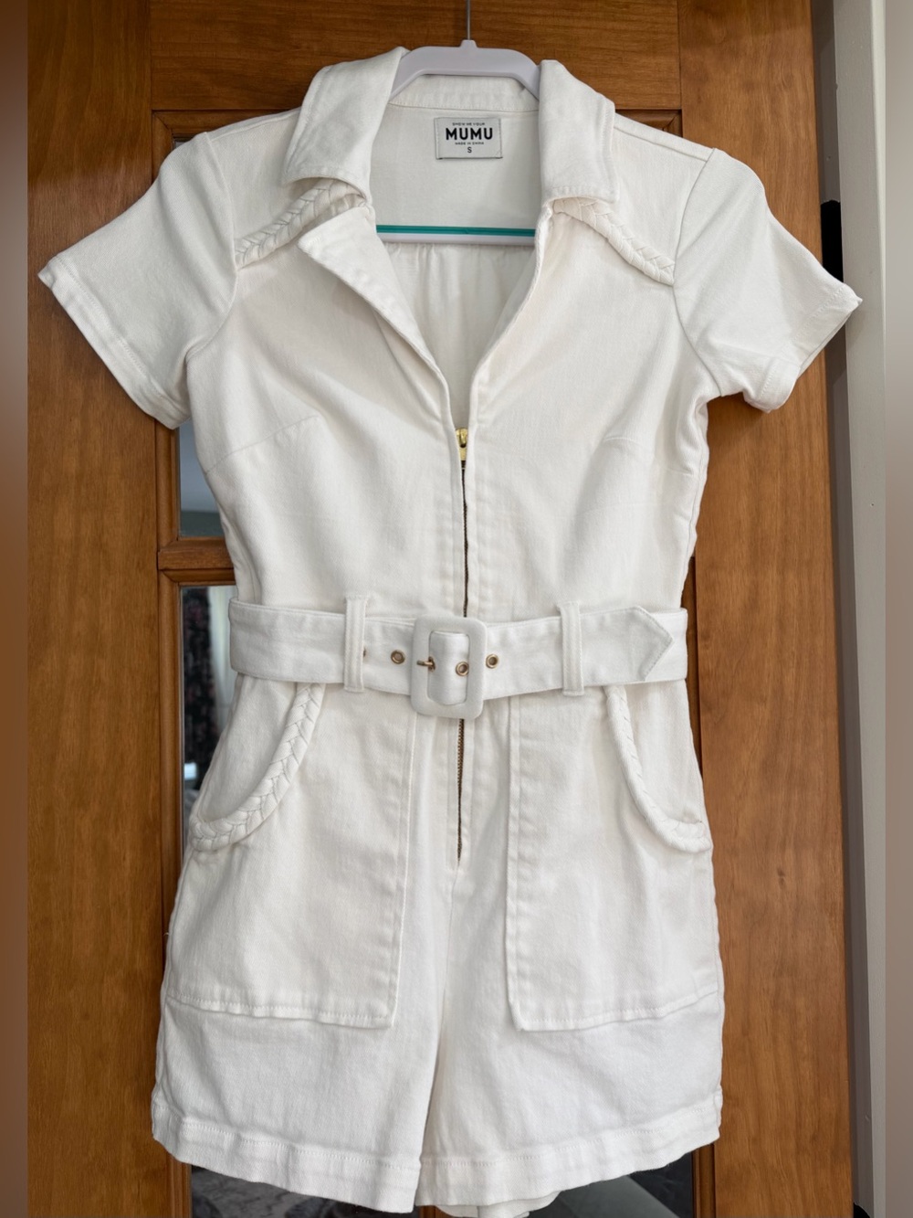 Show Me Your Mumu Outlaw Romper Pearly White Denim Western Small
